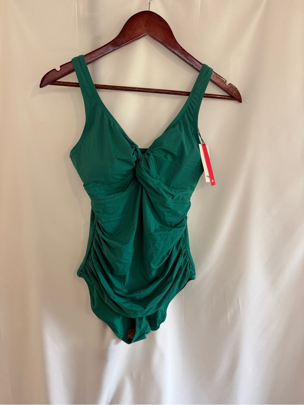 Women's Green One-Piece Swimsuit with Front Knot Detail